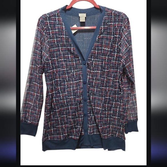 NWT, CHICO'S Women's Navy Blue Tweed Cardigan Sweater.Size 1 (M) - Picture 2 of 9